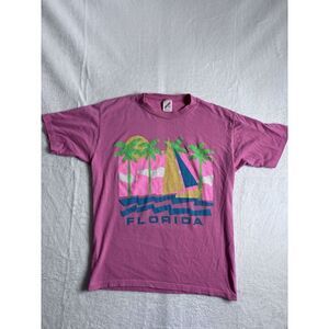 VTG Jerzees Florida Pink Short Sleeve Shirt‎ Distressed Single Stitch Men's M *